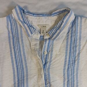 L.L. Bean Womens 100% Cotton Lightweight Striped 1/2 button Short Sleeve Top